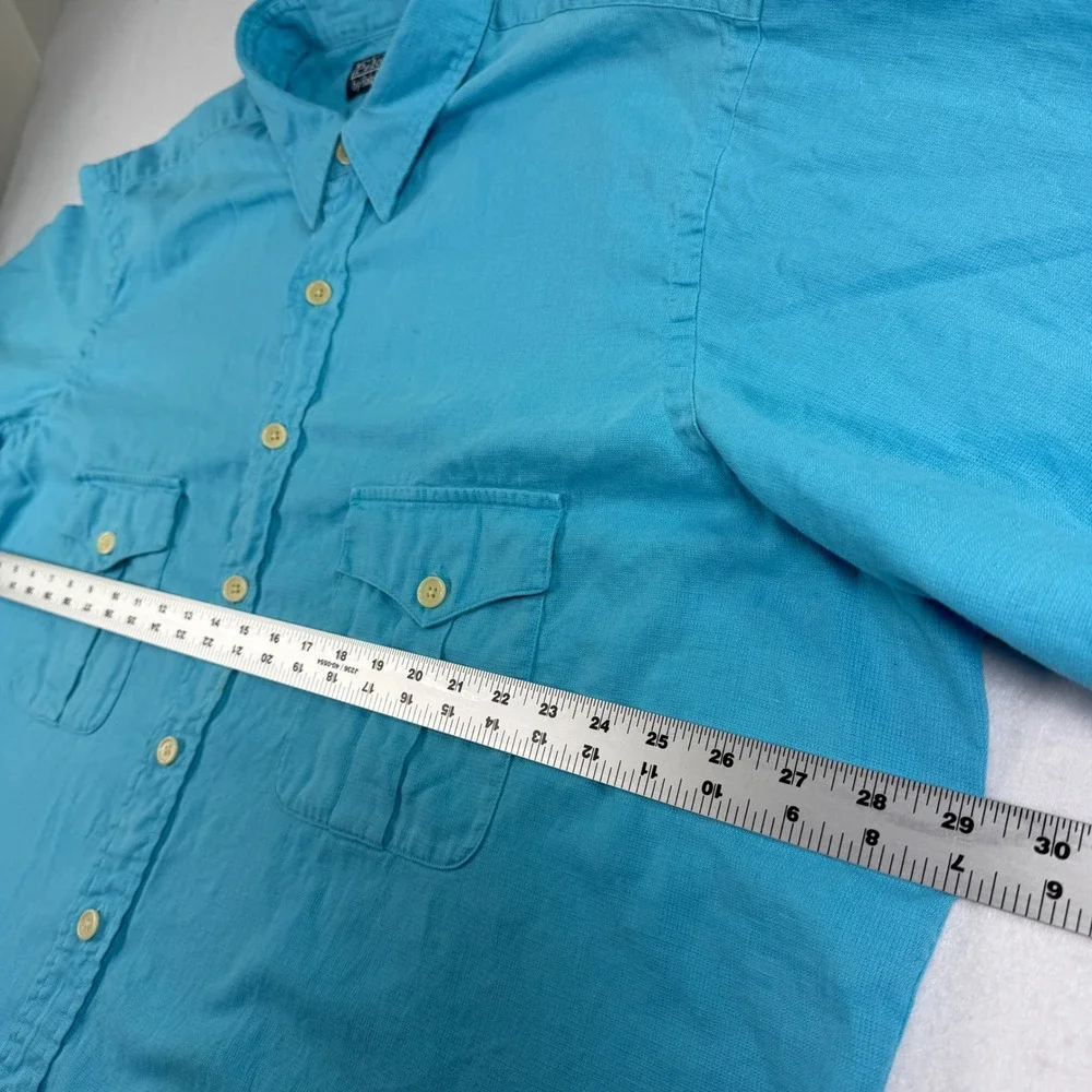Vintage Polo Ralph Lauren Mens 2XB Blue Linen Cotton Short Sleeve Button Pockets